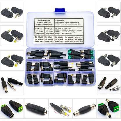 Durable 90 degree male plug and female DC socket connectors for compact power connections