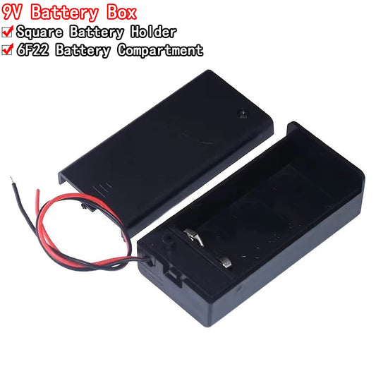 9V battery holder box with wire lead and ON/OFF switch cover case for DIY electronics and portable power projects