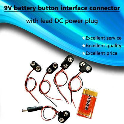 9V battery snap connector with DC lead and square cap, suitable for DIY electronics, circuit testing, and portable power connections