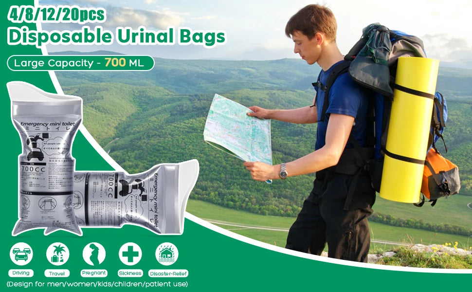 12/20 Pack Outdoor Emergency Portable Urine Bag Vomit Bag, Unisex Pee Bag Travel Mini Mobile Toilet for Women Men Baby 4/8 Pack