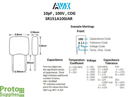 Capacitor Multilayer Ceramic 10pF 100V COG (5-Pack)