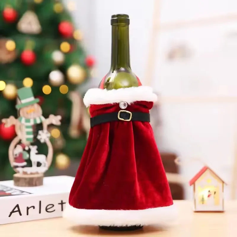 Creative Christmas Wine Bottle Cover Set Velvet Santa & Snowman Decor