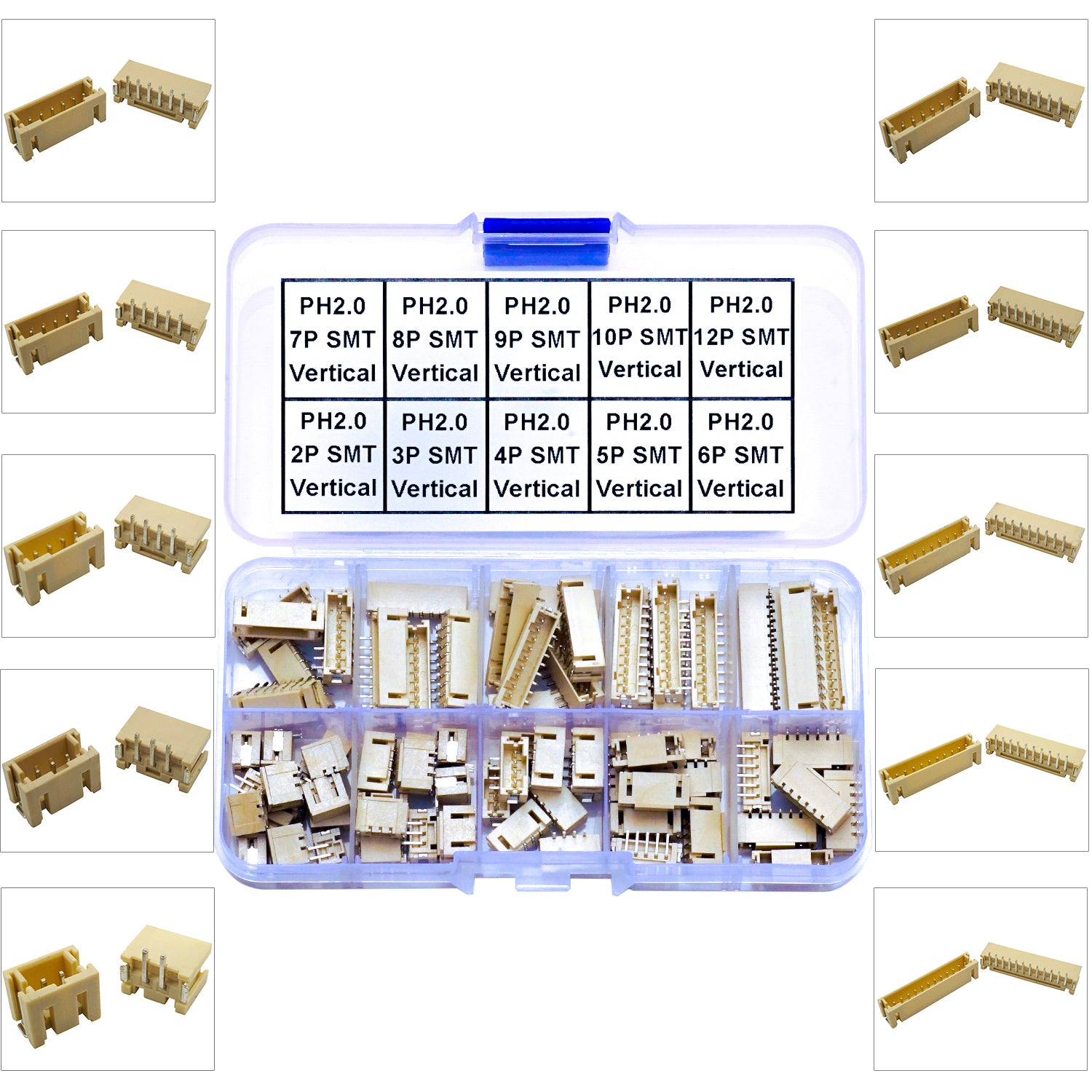Assorted_JST_PH2.0mm_Vertical_SMT_Headers_2-12Pin