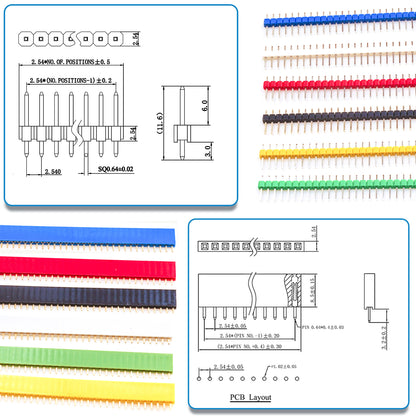 Display of assorted lengths of male and female 2.54mm jumper wires for flexible prototyping