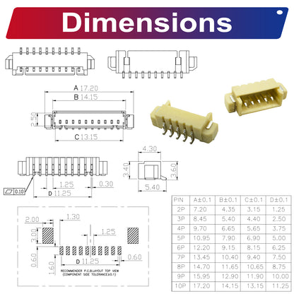 Variety pack of Molex MX1.25mm SMT header connectors for electronics and wire-to-board projects