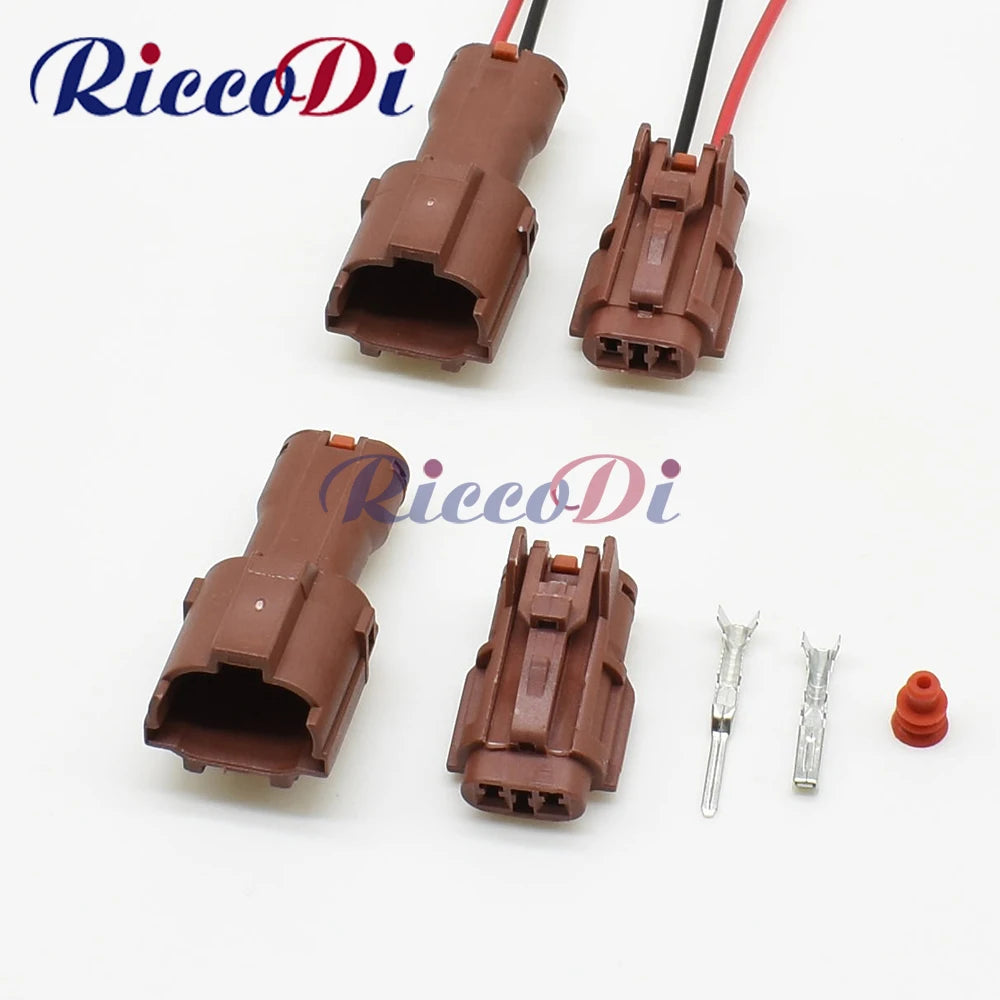 Brown waterproof automotive plug connector socket with male and female interface for vehicle wiring