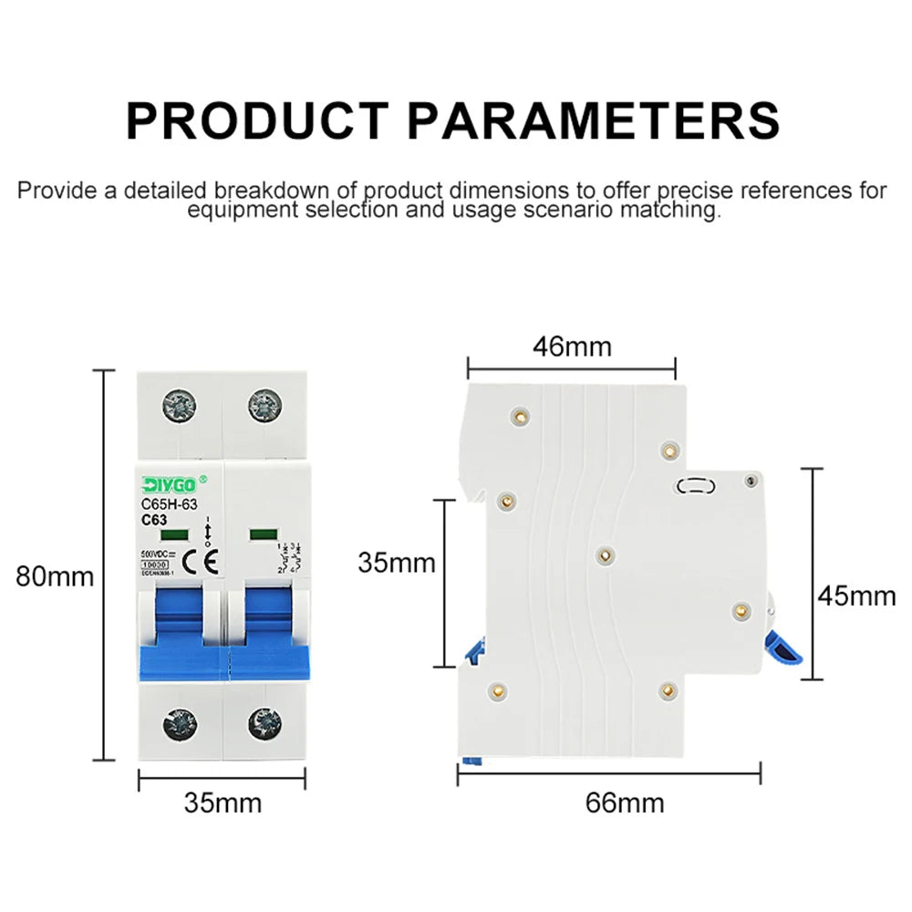 Solar DC circuit breaker for photovoltaic system, battery main switch with 6A–63A current rating