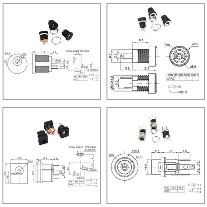 Full 5.5 x 2.1mm DC power connector kit with male plug and female panel mount socket for various devices