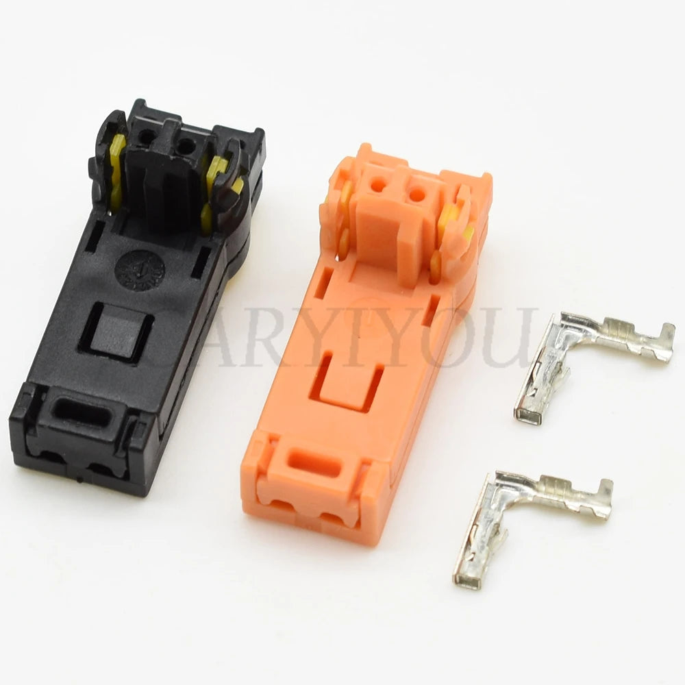 Angled view of automotive male and female connector for wiring installation