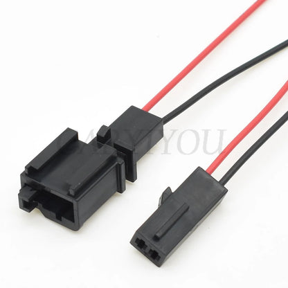 Back view of 2 pin automotive electrical connector showing wire slots