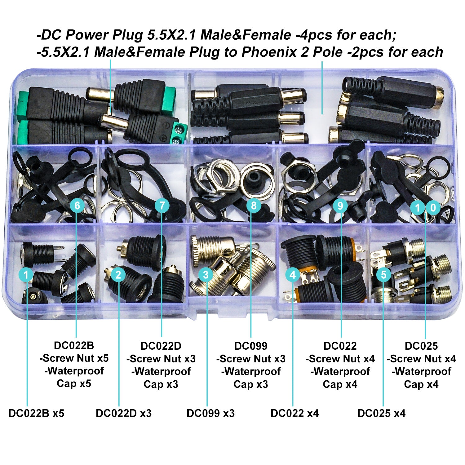 High quality 5.5x2.1mm DC male plug and female panel mount socket for power supply connection
