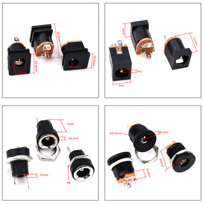 Secure mountable 5.5 x 2.1mm female DC jack socket with fastening nut for panel installation