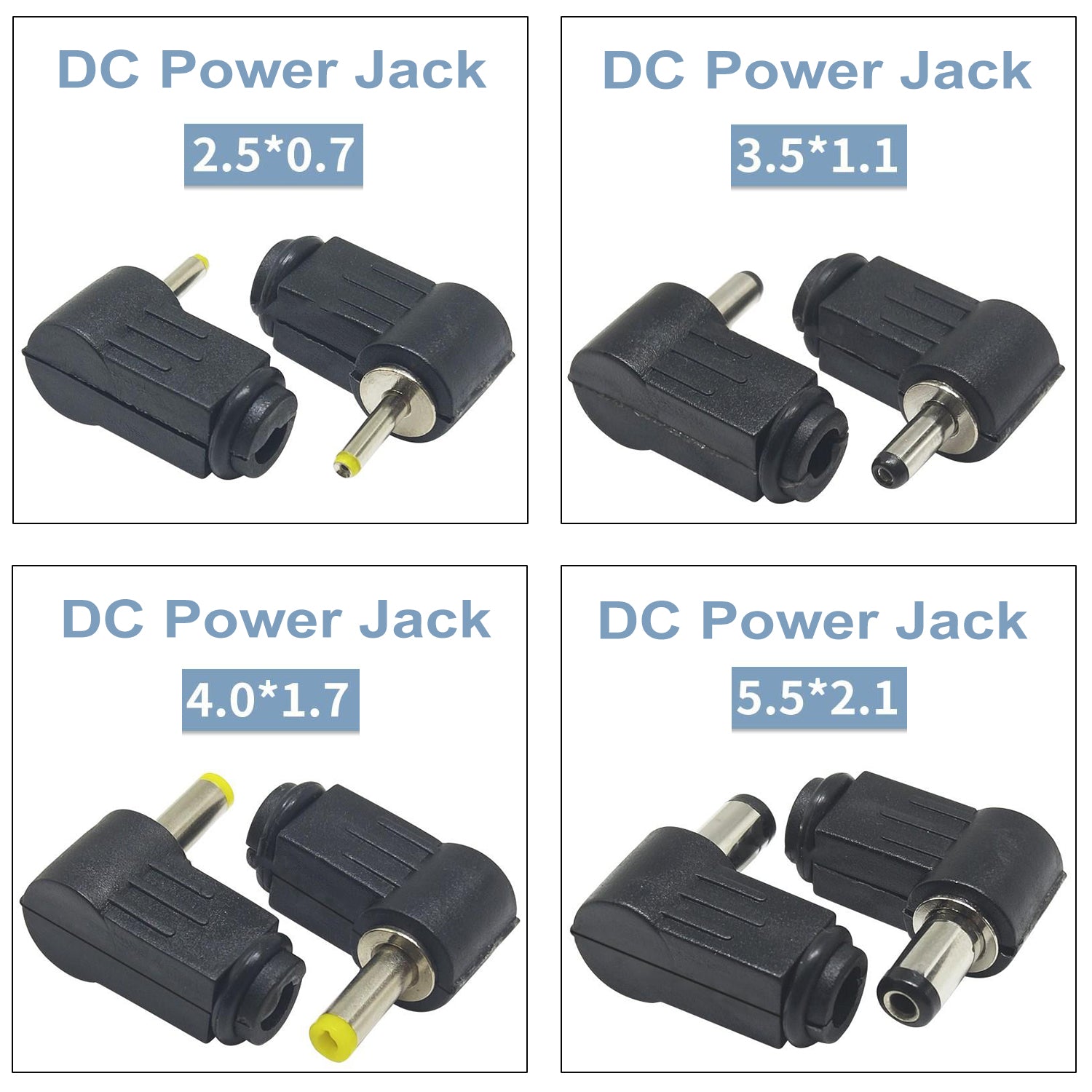 High quality 90 degree DC male plug connector with cable end for DIY electronics and power supply