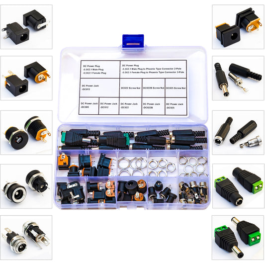 Reliable 5.5 x 2.1mm male plug and female DC socket connectors for secure power supply connection