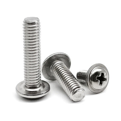 DIN967_Stainless_Steel_Pan_Head_Screw_with_Washer_Close_Up_Detail