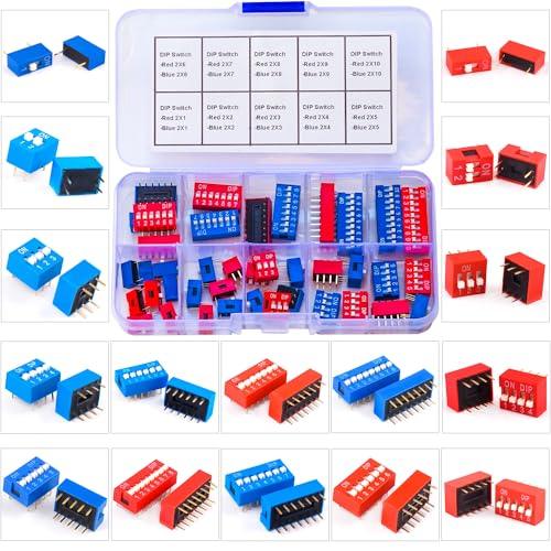 DIP Switch 2.54MM Pitch Dual Row Red & Blue On Off DIP Switches