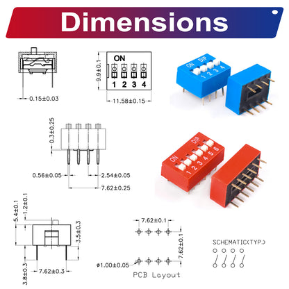 Example of DIP switches mounted on a PCB for configuration and testing