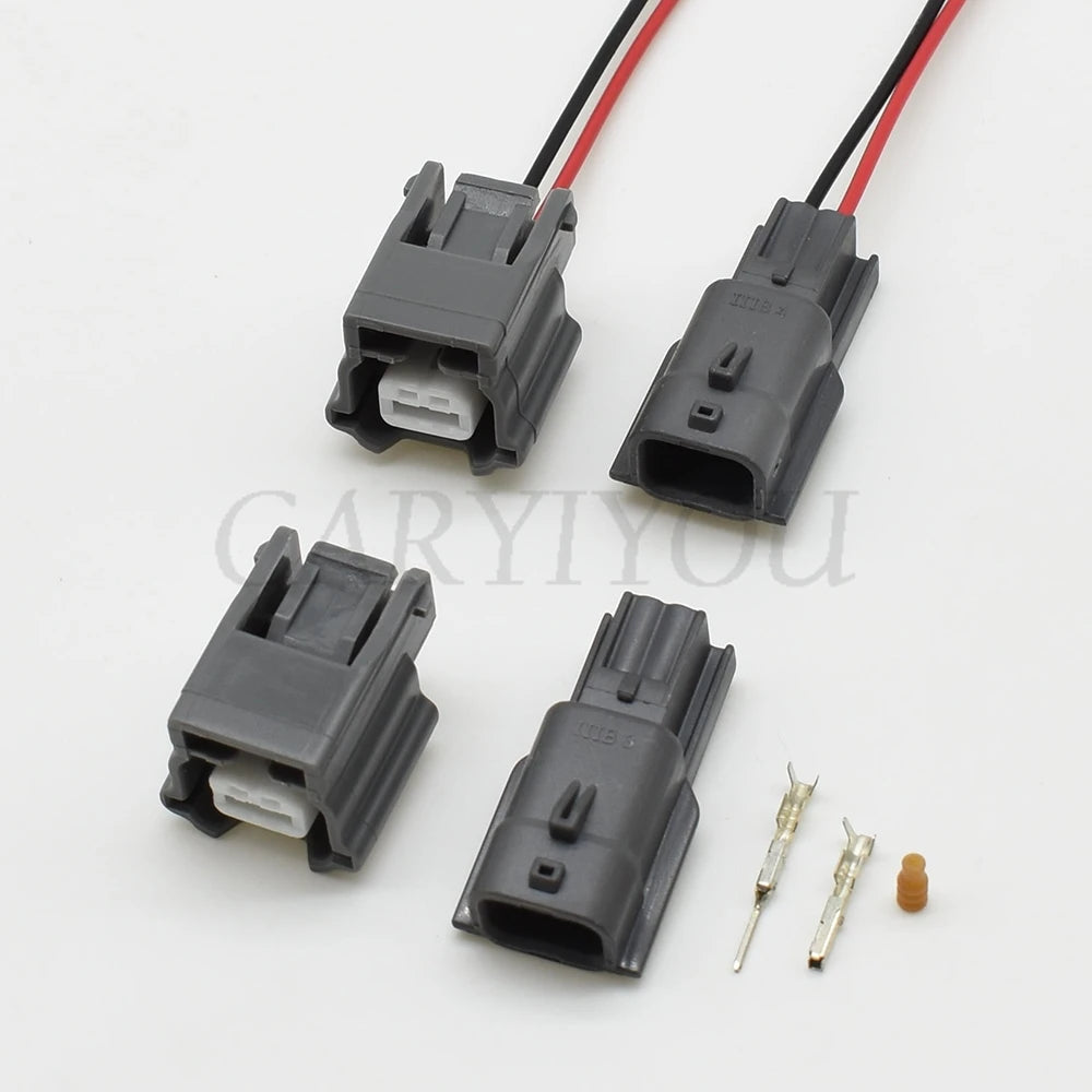Close-up of terminals on DJ7021KA-0.6 waterproof 2Pin sensor connector for reliable vehicle wiring