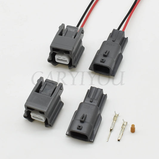 Close-up of terminals on DJ7021KA-0.6 waterproof 2Pin sensor connector for reliable vehicle wiring