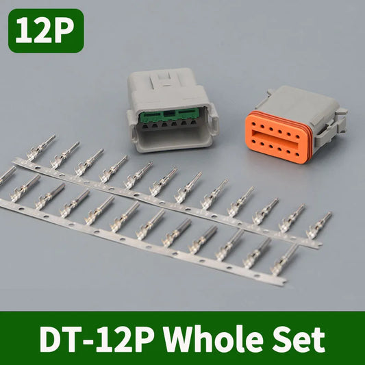 Deutsch DT series 12-pin waterproof connector set, male and female electrical plug for 16–22 AWG automotive wire, DT04-12P DT06-12S