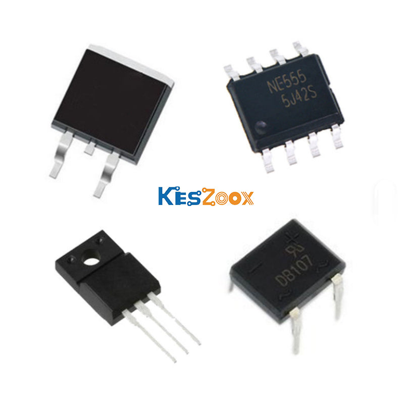 Discrete semiconductor components spot stock at Keszoox — D2PAK TO-263 N-channel MOSFET surface-mount power switching automotive industrial, NE555 5J42S SOP-8 timer IC astable monostable 4.5V-16V, TO-220F NPN switching transistor MJE13003 Vceo 400V SMPS CFL ballast flyback converter, DB107 DIP-4 bridge rectifier 1A 1000V AC-DC power supply — all discrete semiconductors available for immediate spot stock order and BOM matching service worldwide
