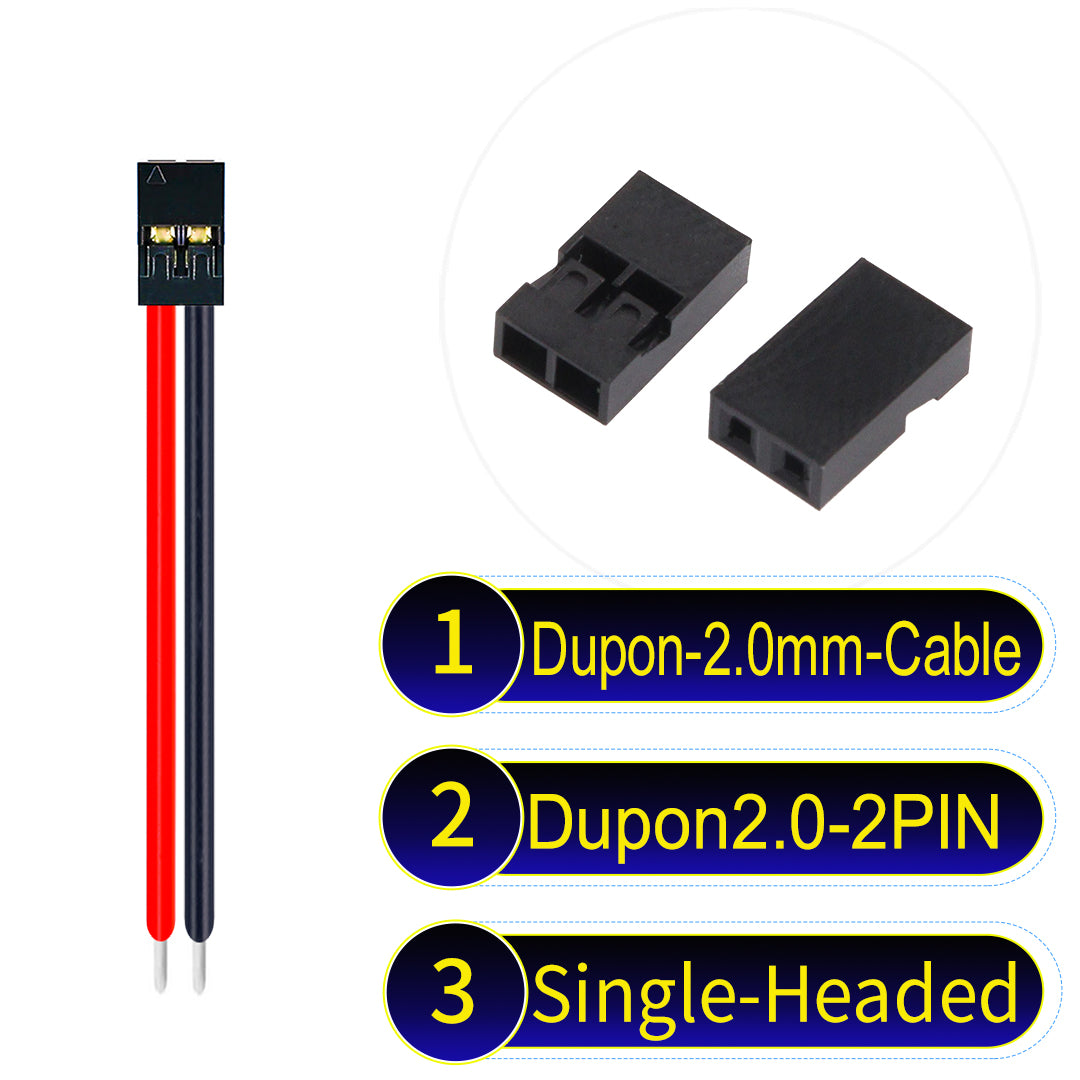 Dupont 2.0mm 2Pin single-headed cable with 24AWG copper wire and UL1007-certified PVC, ideal for DIY projects and industrial equipment connections.