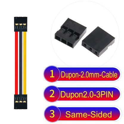 Dupont 2.0mm 3Pin Same-Side-Head cable with 24AWG copper wire and UL1007-certified PVC, ideal for DIY projects and industrial equipment connections.