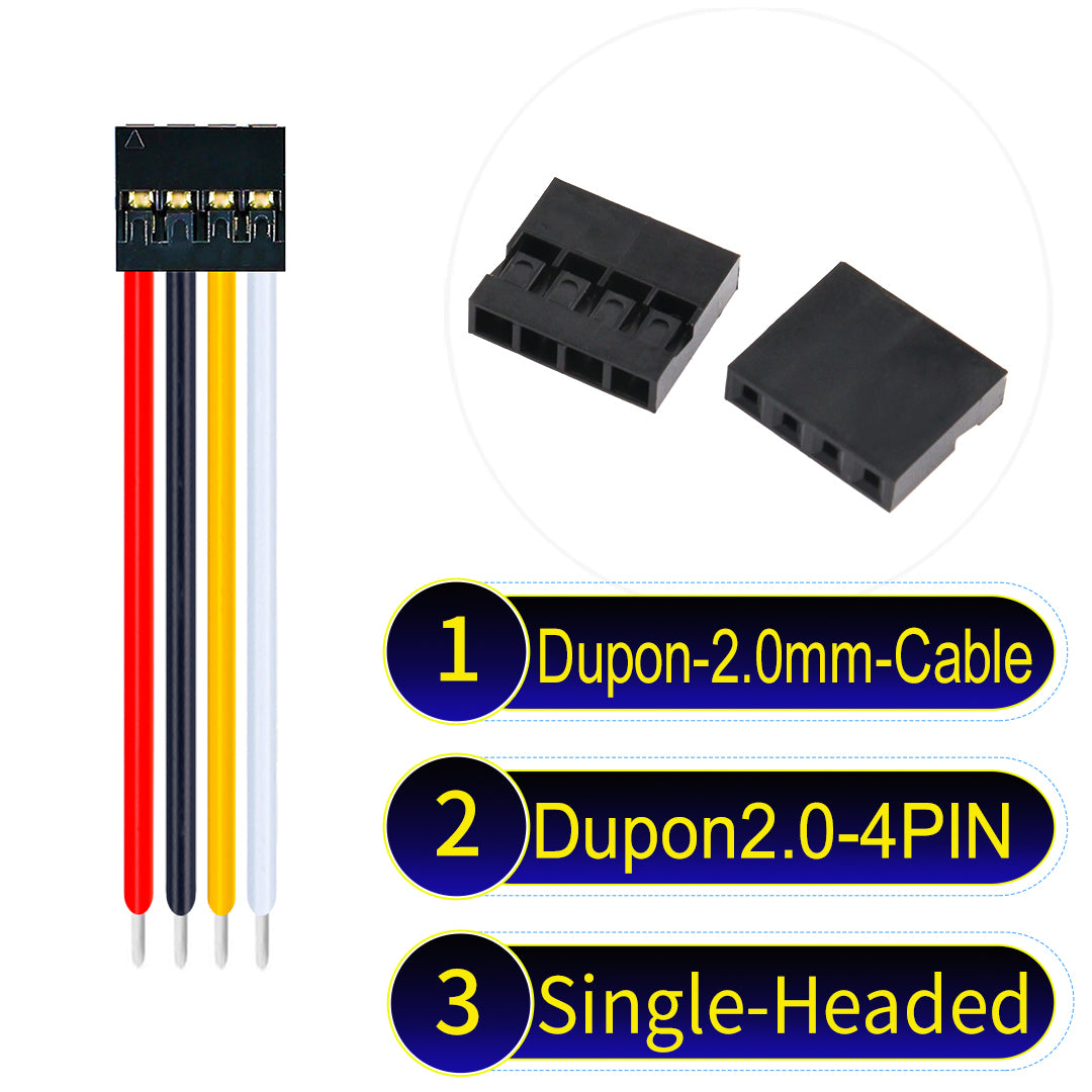 Dupont 2.0mm 4Pin single-headed cable with 24AWG copper wire and UL1007-certified PVC, ideal for DIY projects and industrial equipment connections.