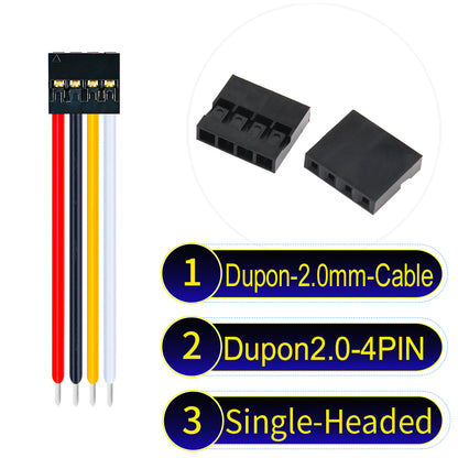Dupont 2.0mm 4Pin single-headed cable with 24AWG copper wire and UL1007-certified PVC, ideal for DIY projects and industrial equipment connections.
