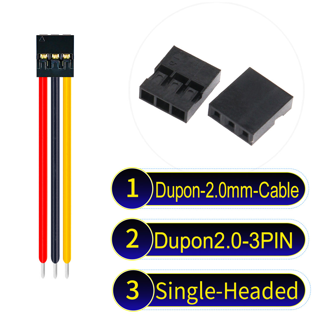 Dupont 2.0mm 3Pin single-headed cable with 24AWG copper wire and UL1007-certified PVC, ideal for DIY projects and industrial equipment connections.