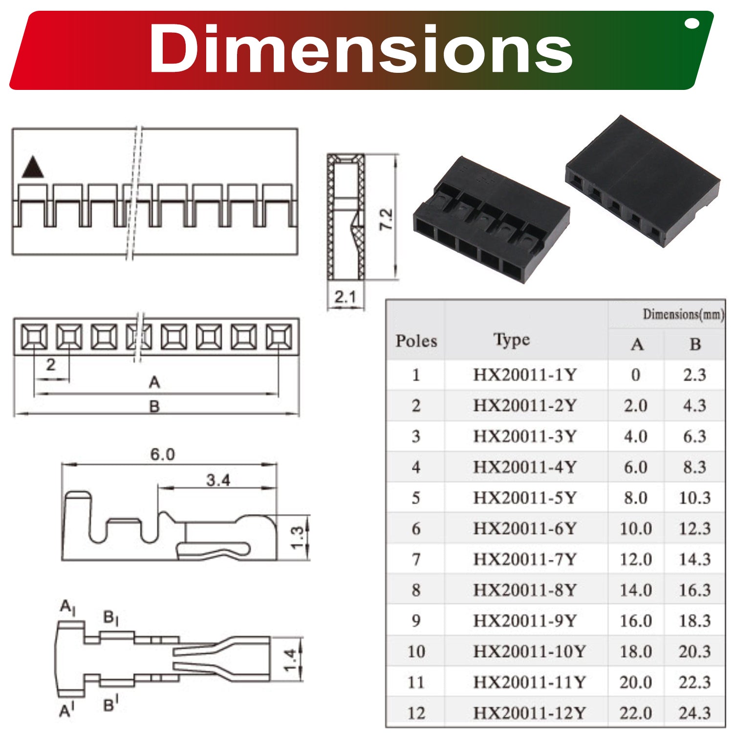 Detailed view of Dupont 2.0mm single row connector pins and crimp terminals