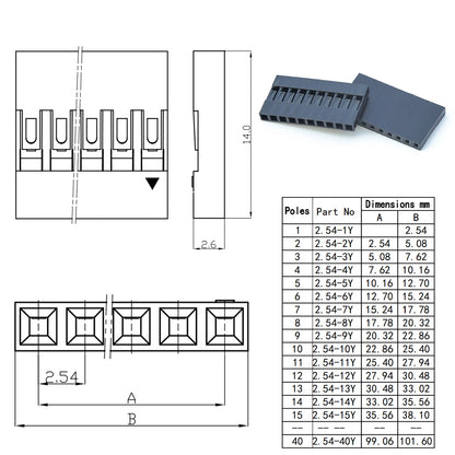 Housing and terminal details of Dupont 2.54mm male and female connectors with cables