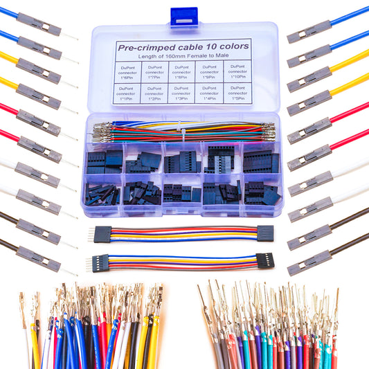 Full kit of Dupont 2.54mm male to female connectors with 22AWG jumper wires for DIY projects