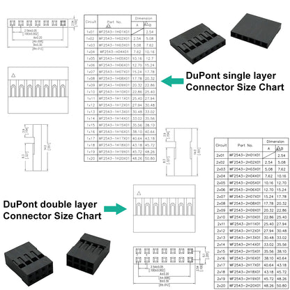 Detailed view of Dupont 2.54mm male and female connector pins and crimp terminals