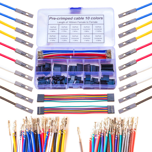 Complete Dupont 2.54mm female to female connector kit with premium 22AWG pre-crimped cables