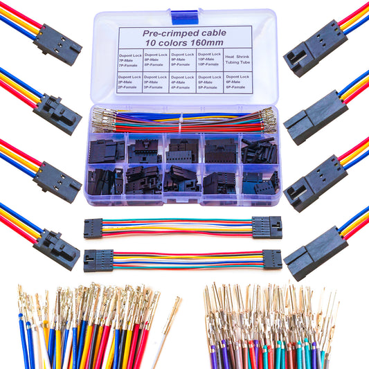 Complete Dupont 2.5mm male and female connector kit with locking mechanism and premium 22AWG pre-crimped cables
