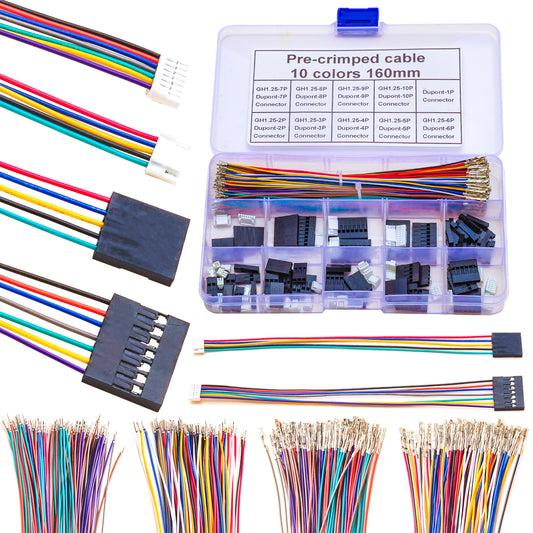 Complete GH1.25 to Dupont 2.54 JST connector and Dupont connector kit with 28AWG pre-crimped cables