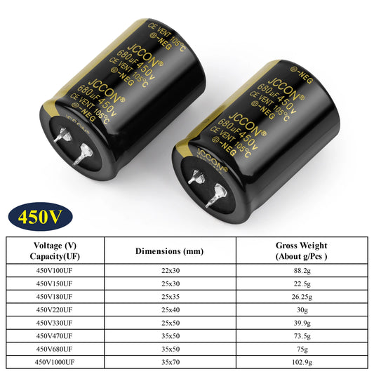 Audio Electrolytic Capacitor 450V 100UF 150UF 180UF 330UF 470UF 820UF High Frequency Low ESR for HiFi Amplifier Speaker