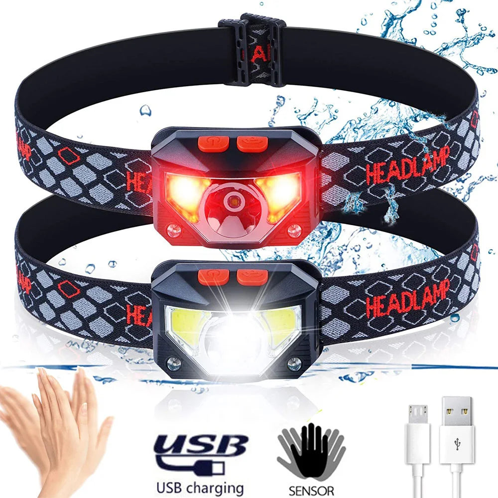 8 Modes Motion Sensor XPE COB LED Headlamp USB Rechargeable