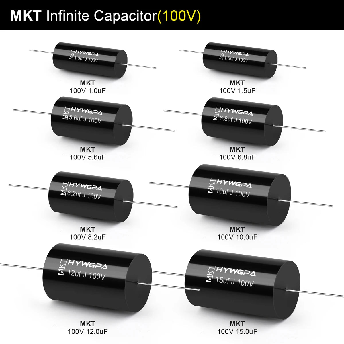 100V-250V MKP Axial Audio Capacitor for HiFi Crossover, Coupling & Frequency-Divided Speaker Applications