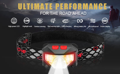 8 Modes Motion Sensor XPE COB LED Headlamp USB Rechargeable