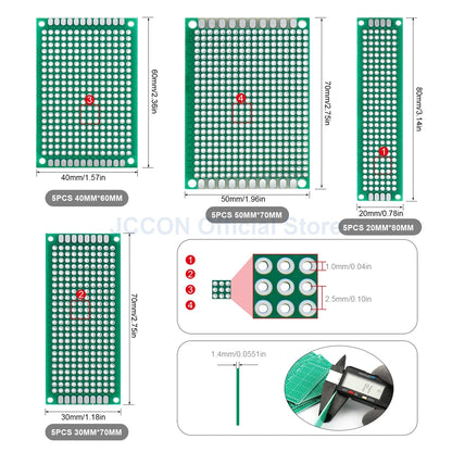 PCB Prototype Stripboard Veroboard Set 2x8, 3x7, 4x6, 5x7cm Universal DIY Soldering Boards