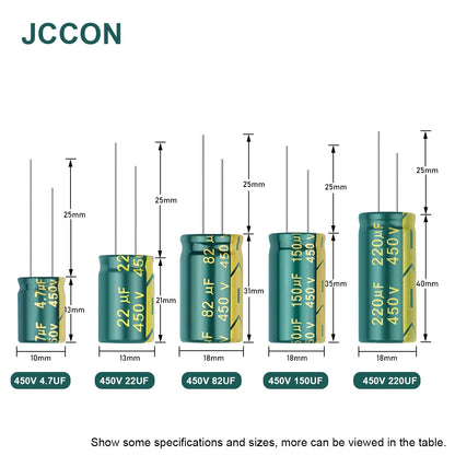 JCCON Aluminum Electrolytic Capacitor | High Frequency Low ESR | 6.3V-450V, 100UF-470UF | For Audio & Power Supply