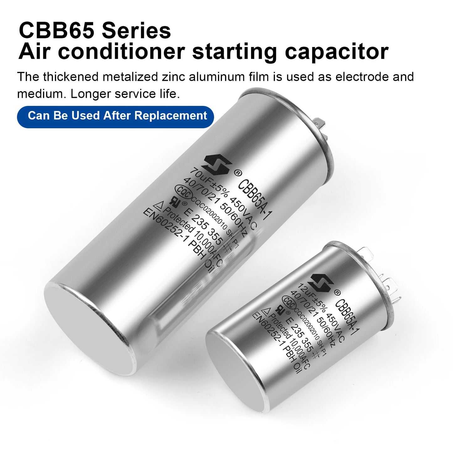 CBB65 Motor Capacitor 450V AC 5µF–50µF for Air Conditioner Compressor