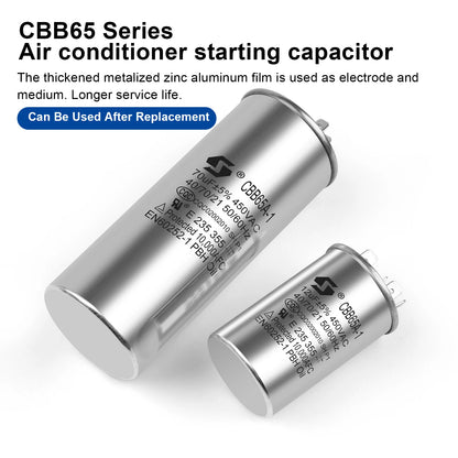 CBB65 Motor Capacitor 450V AC 5µF–50µF for Air Conditioner Compressor