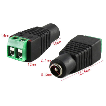 DC Power Jack Plug Adapter 12V 5A 2.1×5.5mm Male & Female Connector for CCTV and LED Strip
