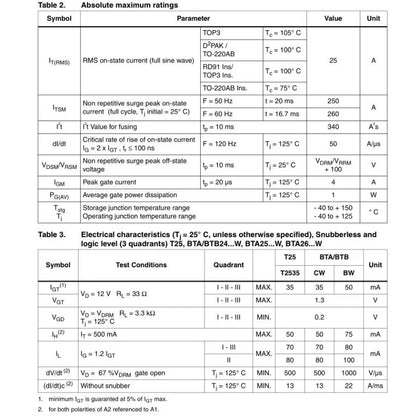 BTA24-600B TO-220 TRIAC High-Performance Power Switching IC