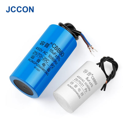 CBB60 Motor Run and Start Capacitor 450V AC 3–100µF for Washing Machines