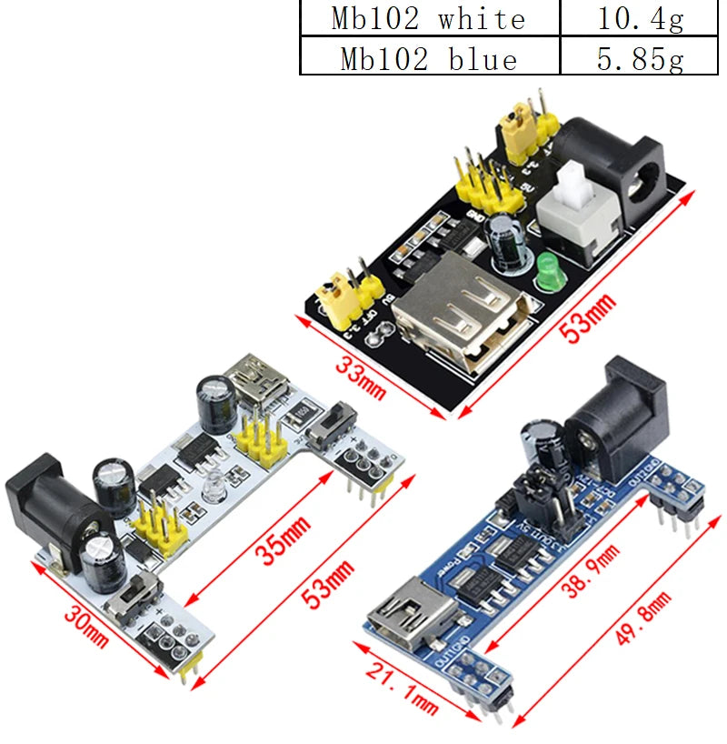 3.3V/5V MB102 Breadboard Power Module with 400-Point Solderless Prototype Breadboard and Flexible Jumper Wires Kit
