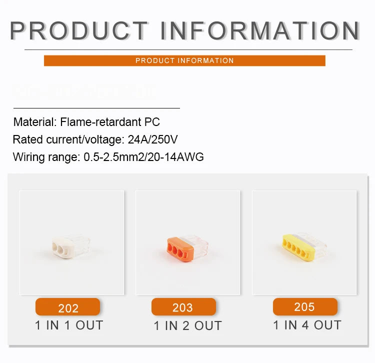 2/3/5 Pin Fast Easy Wire Splicing Connector Terminal Block Compact Push-in Conductor Wiring Connector AWG 20-14